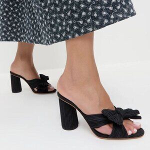 LOEFFLER RANDALL Penny Pleated Bow Heel Lame SANDALS Size 11 Black NEW $395